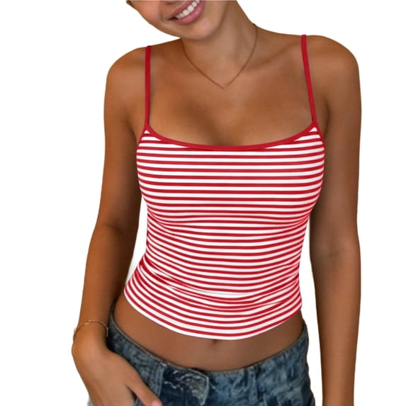 cocolona Womens Summer Crop Tank Tops Crew Neck Sleeveless Striped Camisole Shirts Casual Slim Fit Solid Color Blouses