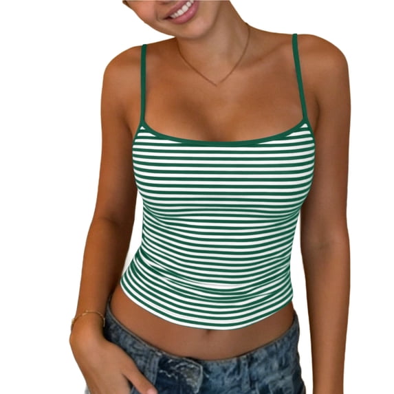 cocolona Womens Summer Crop Tank Tops Crew Neck Sleeveless Striped Camisole Shirts Casual Slim Fit Solid Color Blouses