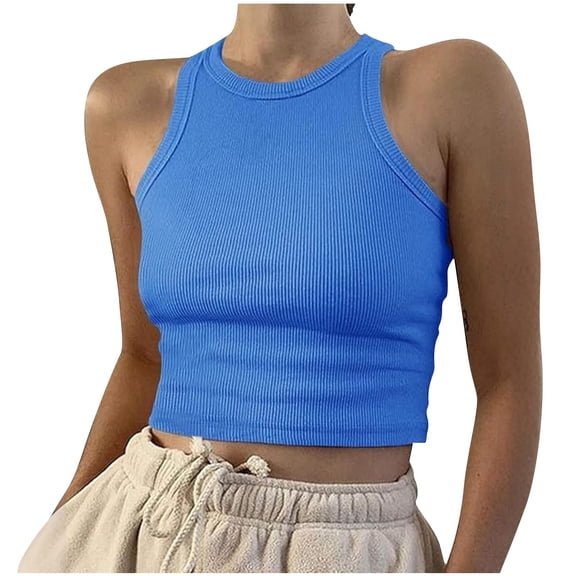 cocolona Womens Summer Crop Tank Tops Sleeveless Crew Neck Ribbed Slim T-shirts