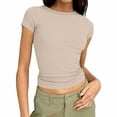 thumbnail image 1 of cocolona Womens Summer Crop Tops Short Sleeve Crew Neck Ribbed Slim Tight T-shirts Fashion Casual Blouses Basic Tees, 1 of 7