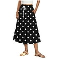 thumbnail image 1 of cocolona Womens Summer Elastic Waist Flowy Long Skirts Fashion Polka Print Beach Vacation Boho A Line Skirts Comfy Midi Skirts for Women Black XL, 1 of 6