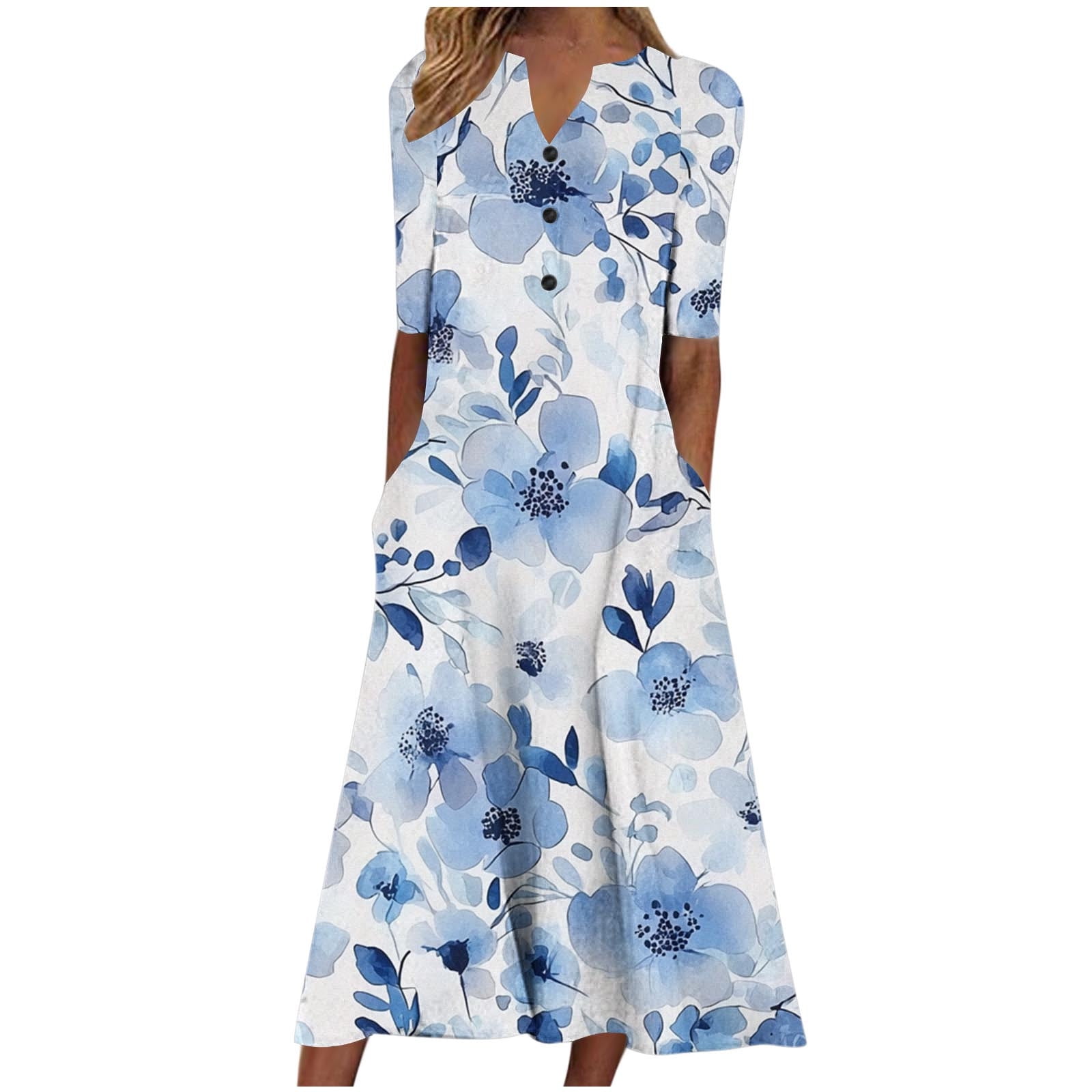 Women’s Cotton Floral Maxi Dress – Soft Breathable A-Line Long Dress for Casual & Summer Wear