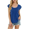 thumbnail image 1 of cocolona Womens Summer Front Pleated Tops Crew Neck Short Sleeve T-shirts Casual Loose Solid Color Tees Blouse, 1 of 7
