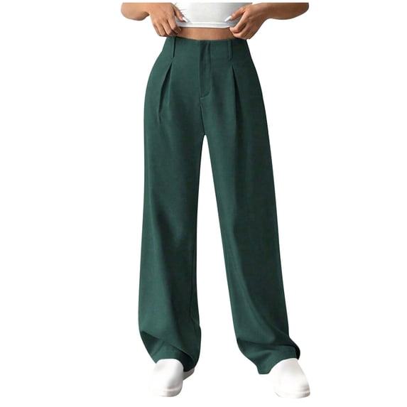 cocolona Womens Summer High Waist Casual Dress Pants Elastic Waist Straight Wide Leg Business Work Pants