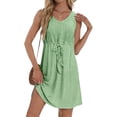 thumbnail image 1 of cocolona Womens Summer Hollowed-Out Dress V Neck Sleeveless Drawstring Mini Dress Fashion Solid Color Vacation Beach Sundress, 1 of 6