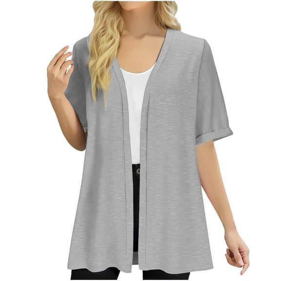 cocolona Womens Summer Lightweight Short Sleeve Cardigan Casual Loose Open Front Cardigan Tops Beach Vacation Cover Ups
