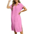 thumbnail image 1 of cocolona Womens Summer Linen Button Shirts Dress Fashion Casual Solid Color Short Sleeve Slit Midi Dress Vacation Beach Sun Dress, 1 of 7