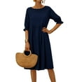 thumbnail image 1 of cocolona Womens Summer Linen Dress Crew Neck Ruffle Short Sleeve Flowy Midi Dress Fashion Solid Color Vacation Beach Sundress, 1 of 7