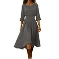thumbnail image 1 of cocolona Womens Summer Linen Dress Long Sleeve Crew Neck Ruffle Flowy Long Dress Fashion Casual Solid Color Sun Dress, 1 of 7
