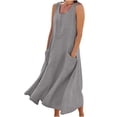 thumbnail image 1 of cocolona Women's Summer Linen Dress Fashion Crew Neck Sleeveless Long Dress Solid Casual Loose Holiday Beach Sundress, 1 of 5