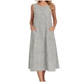 thumbnail image 1 of cocolona Womens Summer Linen Long Dress Crew Neck Sleeveless Ruffle Flowy Tank Dress Vacation Beach Sundress with Pockets, 1 of 7