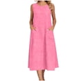 thumbnail image 1 of cocolona Womens Summer Linen Long Dress Crew Neck Sleeveless Ruffle Flowy Tank Dress Vacation Beach Sundress with Pockets, 1 of 7