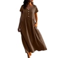 thumbnail image 1 of cocolona Womens Summer Linen Maxi Dress Button V Neck Short Sleeve Ruffle Flowy Long Dress Loose Vacation Beach Sun Dress with Pockets, 1 of 6