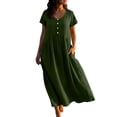 thumbnail image 1 of cocolona Womens Summer Linen Maxi Dress Button V Neck Short Sleeve Ruffle Flowy Long Dress Loose Vacation Beach Sun Dress with Pockets, 1 of 6