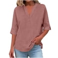 thumbnail image 1 of cocolona Womens Summer Linen Shirts Button V Neck 3/4 Sleeve Tops Fashion Casual Loose Tunic Blouses, 1 of 7