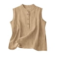 thumbnail image 1 of cocolona Womens Summer Linen Tank Tops Button Crew Neck Sleeveless Shirts Casual Solid Color Lightweight Blouses, 1 of 4