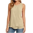 thumbnail image 1 of cocolona Womens Summer Linen Tank Tops Crew Neck Sleeveless Ruffle Hem Shirts Dressy Casual Tunic Solid Color Blouses, 1 of 6