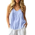 thumbnail image 1 of cocolona Womens Summer Linen Tank Tops Sleeveless V Neck Lace Hem Camisole Shirts Casual Solid Color Blouses, 1 of 4