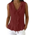 thumbnail image 1 of cocolona Womens Summer Linen Tank Tops V Neck Sleeveless Tie Front Ruffle Button Shirts Trendy Casual Pleated Solid Color Blouses, 1 of 6