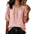 thumbnail image 1 of cocolona Womens Summer Linen Tops 3/4 Sleeve Crew Neck Pullover Shirts Dressy Casual Loose Tunic Solid Color Blouses, 1 of 5