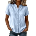 thumbnail image 1 of cocolona Womens Summer Linen Tops Dressy Casual Solid Color Blouses Short Sleeve Crew Neck Button Shirts with Pockets, 1 of 6