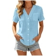 thumbnail image 1 of cocolona Womens Summer Linen Tops Dressy Casual Trendy Blouses Short Sleeve V-Neck Button Shirts with Pockets, 1 of 7