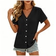thumbnail image 1 of cocolona Womens Summer Linen Tops Dressy Casual Trendy Blouses Short Sleeve V-Neck Button Shirts with Pockets, 1 of 4