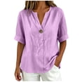 thumbnail image 1 of cocolona Womens Summer Linen Tops Short Sleeve V Neck Button Shirts Dressy Casual Loose Blouses, 1 of 6