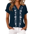 thumbnail image 1 of cocolona Womens Summer Linen V Neck Tops Short Sleeve Embroidery Shirts Trendy Casual Loose Blouses, 1 of 7