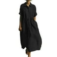 thumbnail image 1 of cocolona Womens Summer Long Dress Casual Loose Pleated Flowy Maxi Dress Lapel Button Short Sleeve Beach Sundress with Pockets, 1 of 6