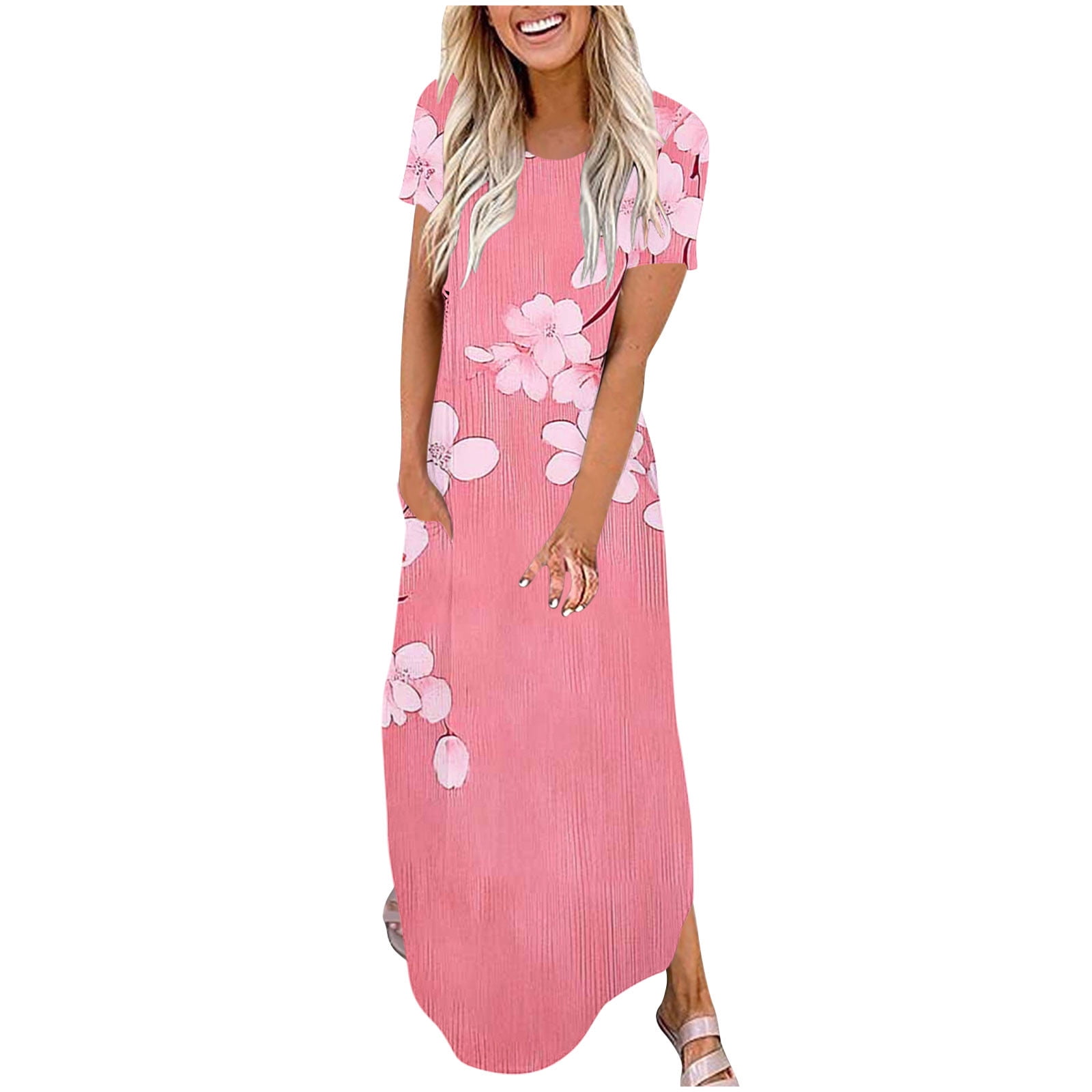 Women's Floral Print Boho Maxi Dress - Sleeveless Loose Tropical Sundress With Adjustable Straps