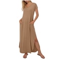 thumbnail image 1 of cocolona Womens Summer Long Dress V Neck Short Sleeve Slit T-Shirt Dress Casual Loose Beach Sun Dress with Pockets, 1 of 6