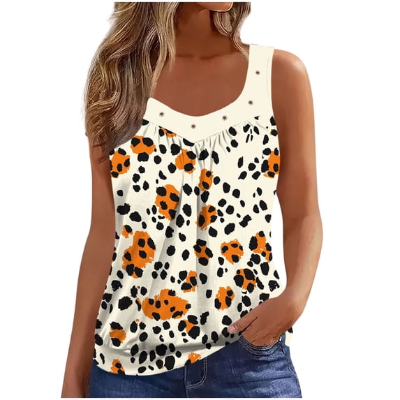cocolona Womens Summer Loose Fit Tank Tops V Neck Sleeveless Pleated Shirts Fashion Floral Print Casual Blouses