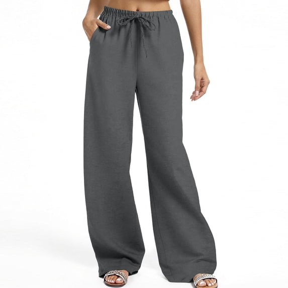 cocolona Womens Summer Lounge Pants Casual Wide Leg Straight Elastic Waist Beach Trousers with Pocket