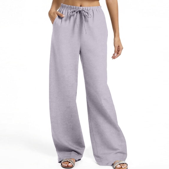 cocolona Womens Summer Lounge Pants Casual Wide Leg Straight Elastic Waist Beach Trousers with Pocket