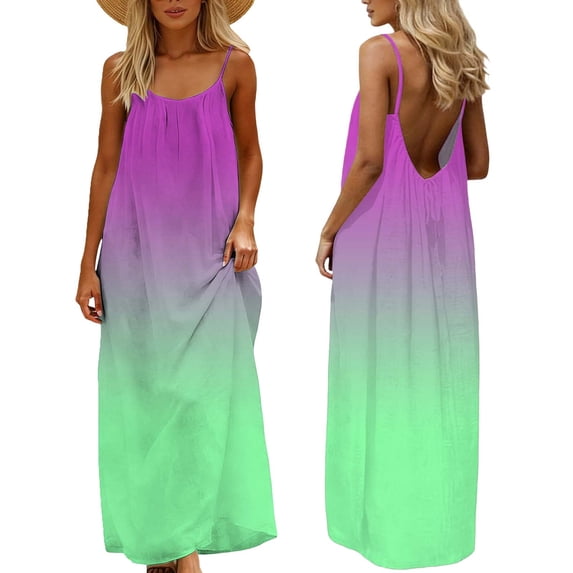 cocolona Womens Summer Maxi Dress Backless Cami Flowy Long Dress Fashion Casual Gradient Print Vacation Beach Sundress