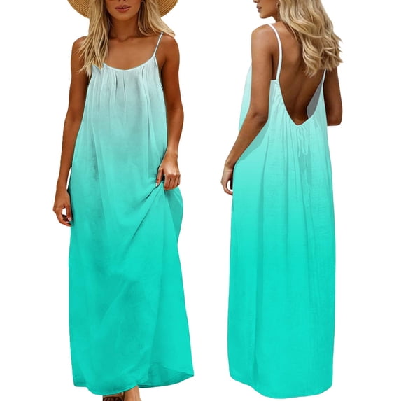 cocolona Womens Summer Maxi Dress Backless Cami Flowy Long Dress Fashion Casual Gradient Print Vacation Beach Sundress
