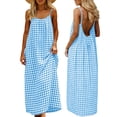 thumbnail image 1 of cocolona Womens Summer Maxi Dress Backless Cami Flowy Long Dress Fashion Casual Plaid Print Vacation Beach Sundress, 1 of 8