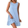 thumbnail image 1 of cocolona Womens Summer Mini Dress Crew Neck Sleeveless Ruffle Flowy Tank Dress Casual Vacation Beach Sundress, 1 of 6