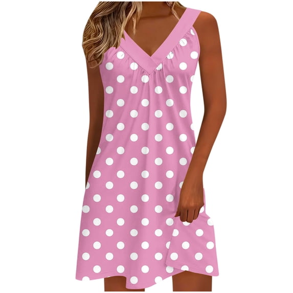 cocolona Womens Summer Mini Dress Fashion Casual Sleeveless V-neck Pleated Sundress Vacation Beach Dress