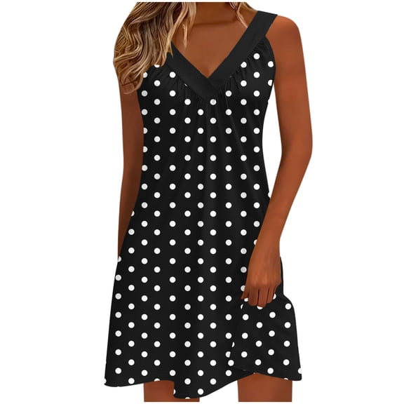 cocolona Womens Summer Mini Dress Fashion Casual Sleeveless V-neck Pleated Sundress Vacation Beach Dress