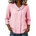 thumbnail image 1 of cocolona Womens Summer Plaid Tops 3/4 Sleeve Lapel Button Down Shirts Dressy Casual Blouses, 1 of 6