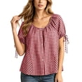 thumbnail image 1 of cocolona Womens Summer Plaid Tops Crew Neck Short Sleeve Tie Button Shirts Dressy Casual Loose Blouses, 1 of 6