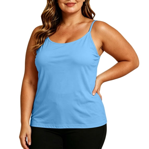 cocolona Womens Summer Plus Size Camisole Tank Tops with Built in Bras Crew Neck Sleeveless Adjustable Strap Oversized Shirts Casual Loose Solid Color Blouses