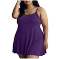thumbnail image 1 of cocolona Womens Summer Plus Size Dresses Cami Crew Neck Ruffle Flowy Mini Dress Casual Solid Color Nightgown Loungewear, 1 of 5