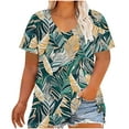 thumbnail image 1 of cocolona Womens Summer Plus Size Short Sleeve Tops Fashion Casual Loose Print T-shirts V Neck Basic Tees, 1 of 5