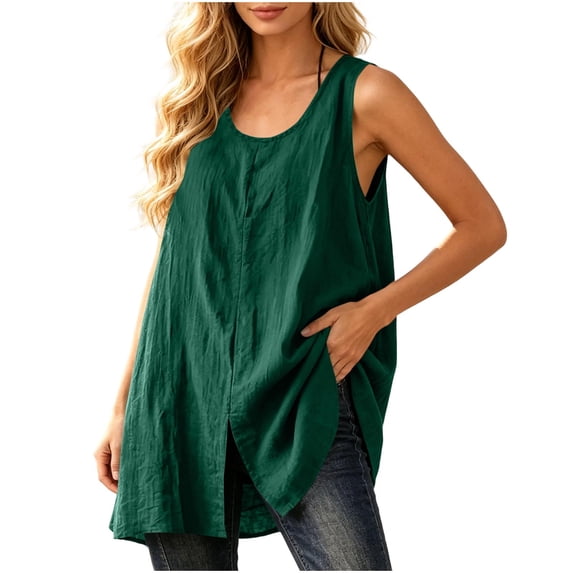 cocolona Womens Summer Plus Size Tank Tops Crew Neck Sleeveless Oversized Shirts Casual Tunic Solid Color Blouses