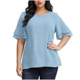 thumbnail image 1 of cocolona Womens Summer Plus Size Tops Fashion Solid Color Crew Neck Ruffle Short Sleeve T-shirt Dressy Casual Tunic Blouses, 1 of 8