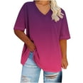 thumbnail image 1 of cocolona Womens Summer Plus Size Tops Oversized V Neck Short Sleeve T-shirts Fashion Casual Gradient Color Tees Blouse, 1 of 5