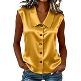 cocolona Womens Summer Satin Tank Tops Lapel Sleeveless Button Shirts ...